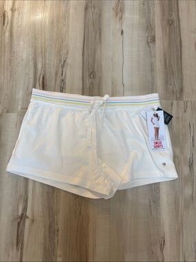Celebrity Pink White Lounge Shorts with Pastel Stripe Waistband